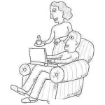 Dibujo para colorear Dibujo De Papa Con Laptop Trabajando En El Sofa Y Mama Dandole Cafe Para Pintar Y Colorear