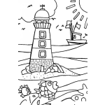 Dibujo para colorear Dibujo De Una Playa Con Un Faro Para Colorear
