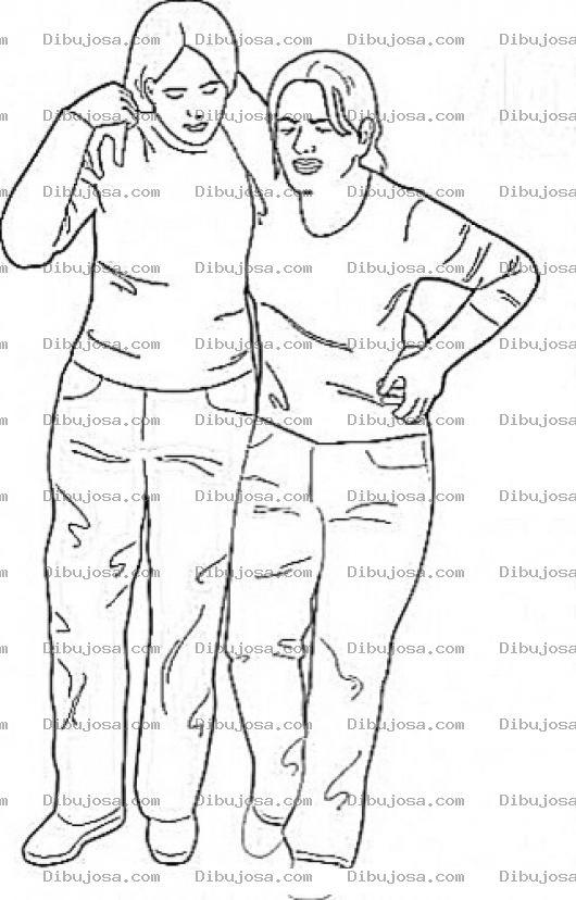 Dibujo para colorear Dibujo De Mujer Adolorida Que No Puede Caminar Ayudada Por Una Amiga Para Pintar Y Colorear