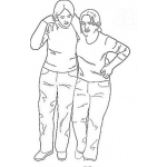 Dibujo para colorear Dibujo De Mujer Adolorida Que No Puede Caminar Ayudada Por Una Amiga Para Pintar Y Colorear