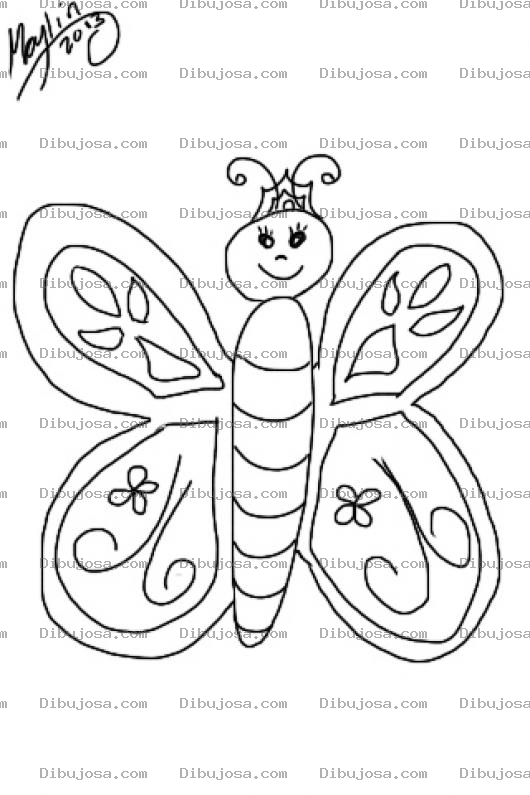 Dibujo para colorear Mariposa Princesa Con Una Tiara Corona Para Pintar Y Colorear