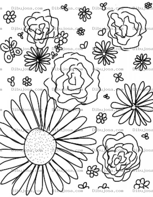 Dibujo para colorear Cuadro De Flores Rosas Girasol Margaritas Y Floresillas Silvestres Para Pintar Y Colorear
