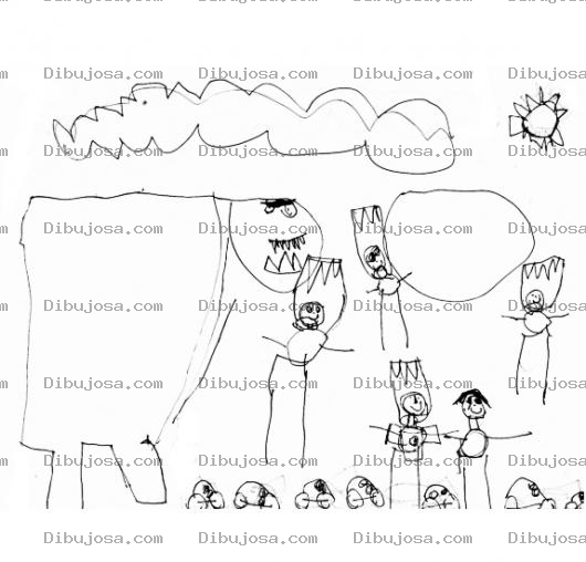 Dibujo para colorear Dibujo De Una Familia De Super Heroes Atacada Por Un Dinosaurio Para Pintar Y Colorear Dibujo Dibujado Por Samuel Josue Antwone En Abril Del 2013
