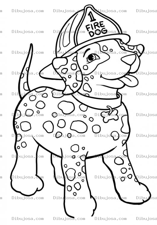 Dibujo para colorear Perro Bombero Dibujo De Un Dalmata Con Casco De Bombero Para Pintar Y Colorear