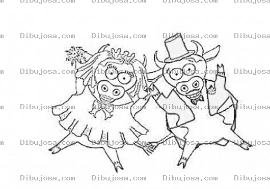 Dibujo para colorear Boda De Vaca Y Toro Para Pintar Y Colorear