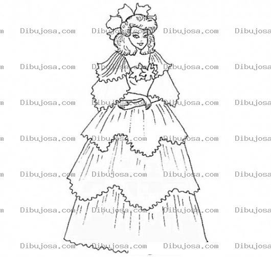Dibujo para colorear Mujer Con Vestido De Capas Para Pintar Y Colorear