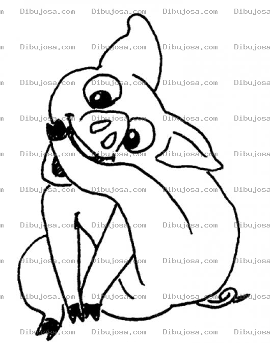 Dibujo para colorear Dibujo De Cerdo Mordiendose La Pata Para Pintar Y Colorear