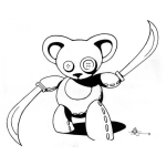 Dibujo para colorear Osito Samurai Con Espadas Para Pintar Y Colorear