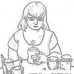 Dibujo para colorear Dibujo De Mujer Triste Tomando Cafe Para Pintar Y Colorear