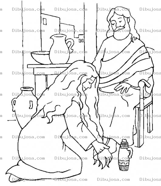 Dibujo para colorear Dibujo Biblico De La Mujer Lavando Los Pies De JESUS Para Pintar Y Colorear