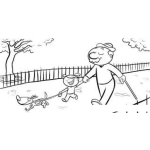 Dibujo para colorear Abuelito Paseando Con Su Nieta Y El Perro Para Colorear