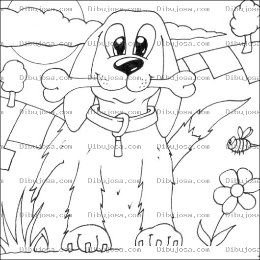 Dibujo para colorear Perrito Feliz Con Hueso En El Hocico Para Pintar Y Colorear