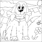 Dibujo para colorear Perrito Feliz Con Hueso En El Hocico Para Pintar Y Colorear