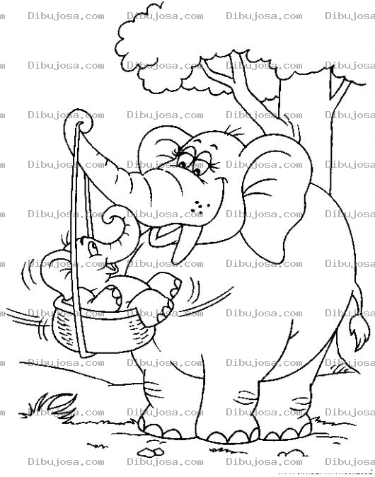 Dibujo para colorear Dibujo De Mama Elefanta Jugando Con Su Hijo Elefantito Para Pintar Y Colorear