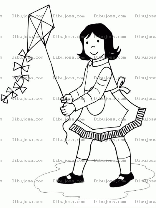Dibujo para colorear Dibujo De Nina Volando Cometa Para Colorear
