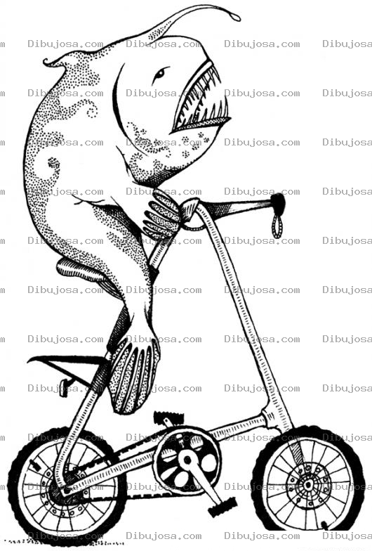 Dibujo para colorear Pescado En Bicicleta Para Pintar Y Colorear