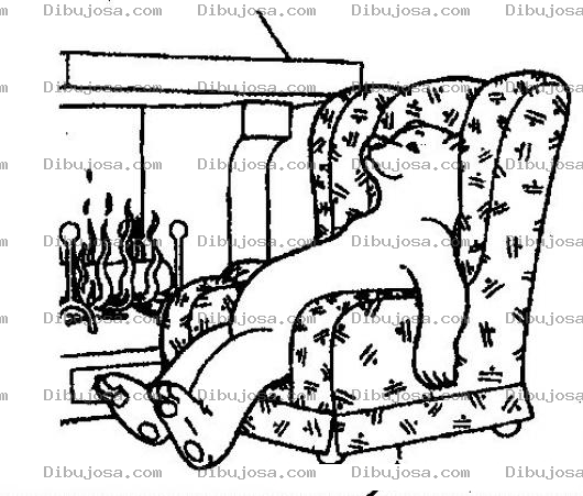 Dibujo para colorear Dibujo De Un Oso En Una Sala Sentado En Un Sillon Frente A La Chimenea Para Pintar Y Colorear