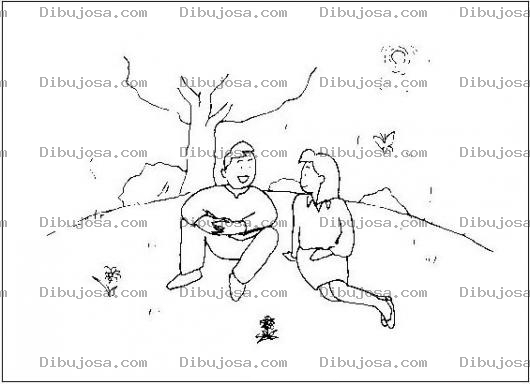 Dibujo para colorear Dibujo De Una Cita Amorosa Al Aire Libre Para Pintar Y Colorear