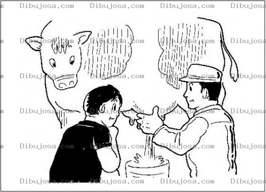 Dibujo para colorear Dibujo De Lechero Sacando Leche De Una Vaca Frente A Su Esposa Para Pintar Y Colorear