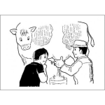 Dibujo para colorear Dibujo De Lechero Sacando Leche De Una Vaca Frente A Su Esposa Para Pintar Y Colorear