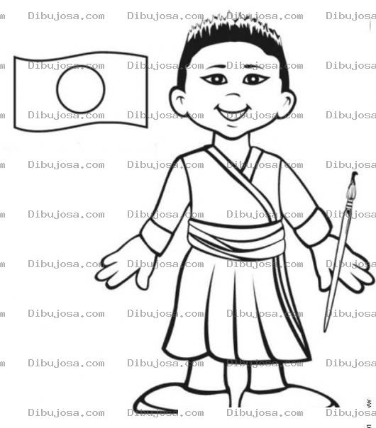 Dibujo para colorear Bandera De Japon Colorear Dibujo De Un Japonesito Con Su Bandera Para Pintar Bandera Blanca Con Circulo Rojo