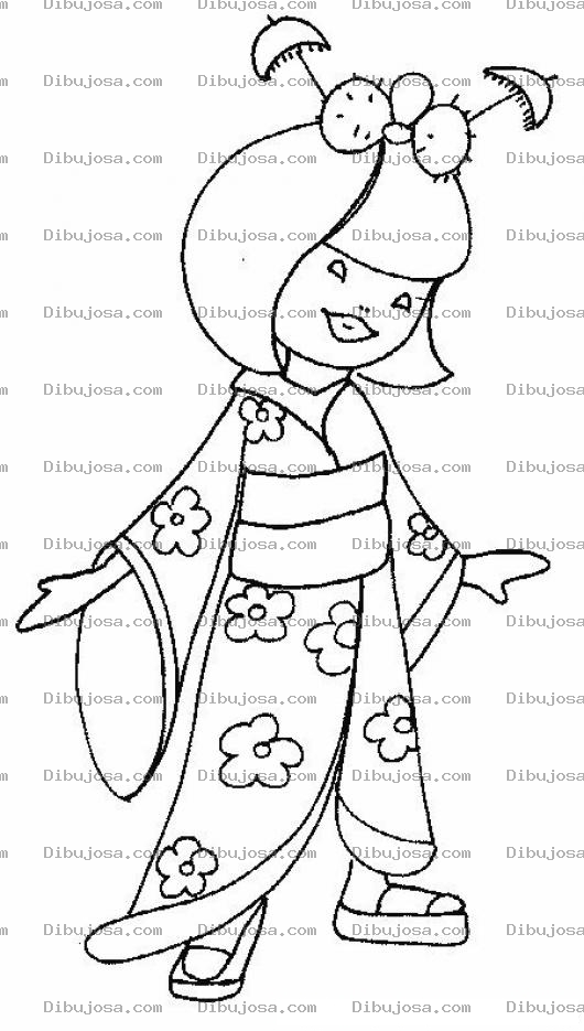 Dibujo para colorear Dibujo De Chinita Con Kimono Para Pintar Y Colorear Quimono Floreado