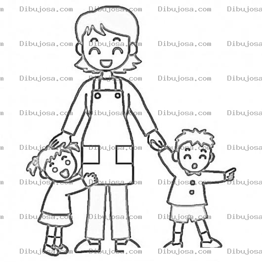 Dibujo para colorear Dibujo De Mama Soltera Con Dos Hijos Para Pintar Y Colorear Nena Mama Y Nene