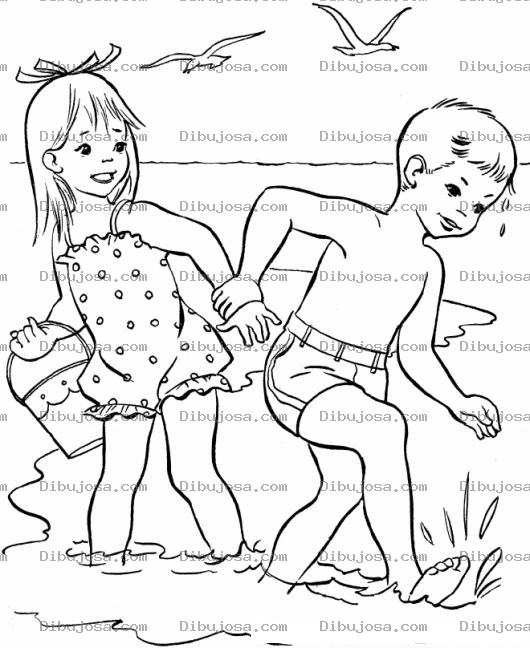 Dibujo para colorear Nina Y Nino En La Playa Para Colorear Ninos En La Playa