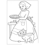 Dibujo para colorear Dibujo De Una Pastelera Cargando Un Pastel A La Par De Un Gato Para Pintar Y Colorear