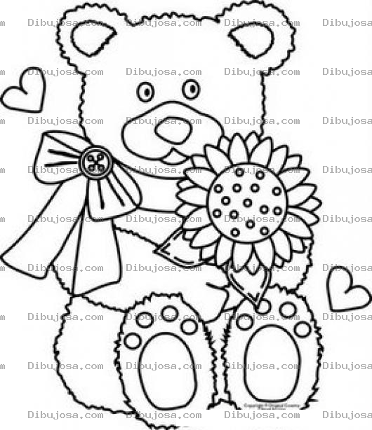 Dibujo para colorear Dibujo De Osito Tedy Con Girasol Para Pintar Y Colorear