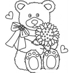 Dibujo para colorear Dibujo De Osito Tedy Con Girasol Para Pintar Y Colorear