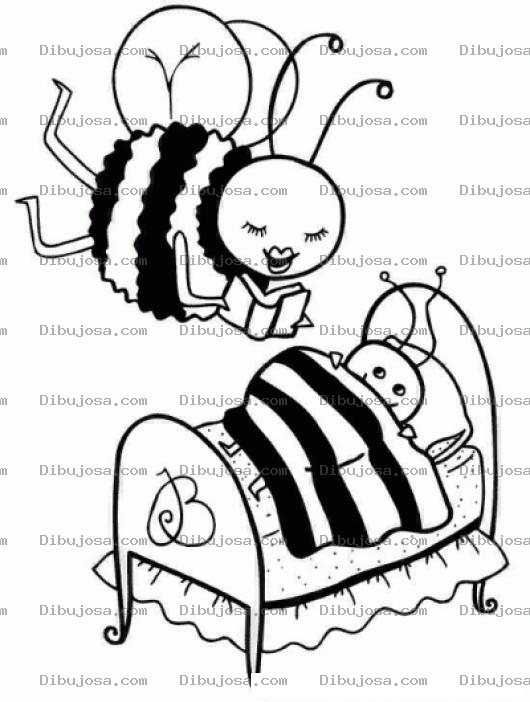 Dibujo para colorear Dibujo De Mama Abeja Leyendo Un Cuento A Su Hija Abejita Para Pintar Y Colorear