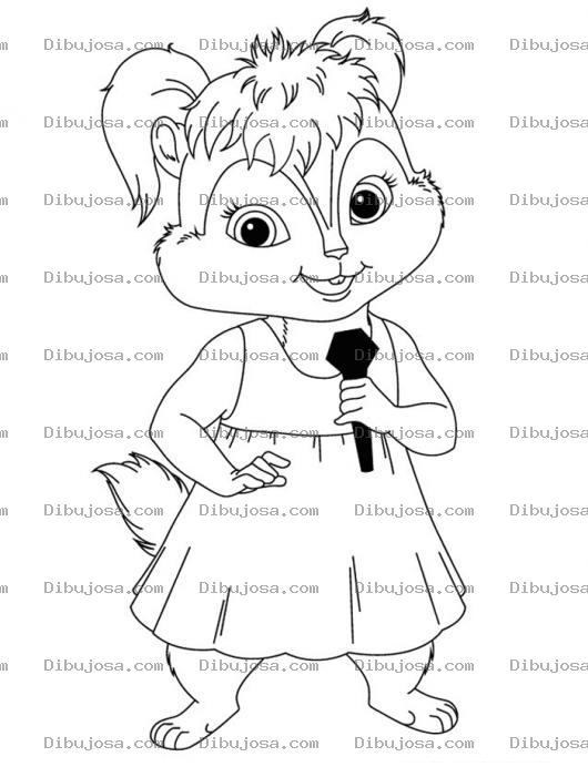 Dibujo para colorear Dibujo De Una Ardillita Con Vestido Cantando Para Pintar Y Colorear
