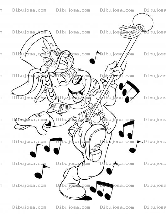 Dibujo para colorear Conejo Batonista Dibujo De Un Conejo Marchando Y Bailando Con Un Baston Para Pintar Y Colorear