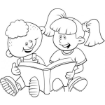 Dibujo para colorear Dibujo De Dos Hermanitos Leyendo Un Libro Para Pintar Y Colorear Hermanita Y Hermanito