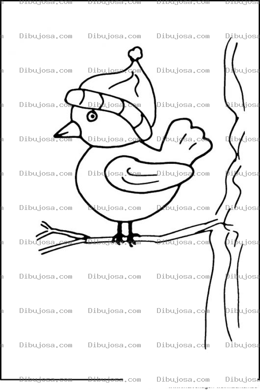 Dibujo para colorear Colorear Pajarito Con Gorrito Sobre Una Ramita