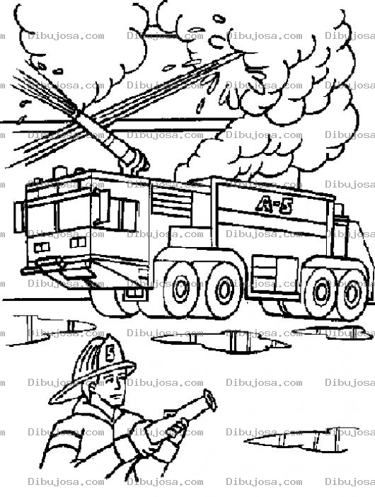 Dibujo para colorear Dibujo De Un Camion De Bomberos Con Un Bombero Para Colorear