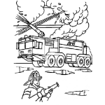 Dibujo para colorear Dibujo De Un Camion De Bomberos Con Un Bombero Para Colorear