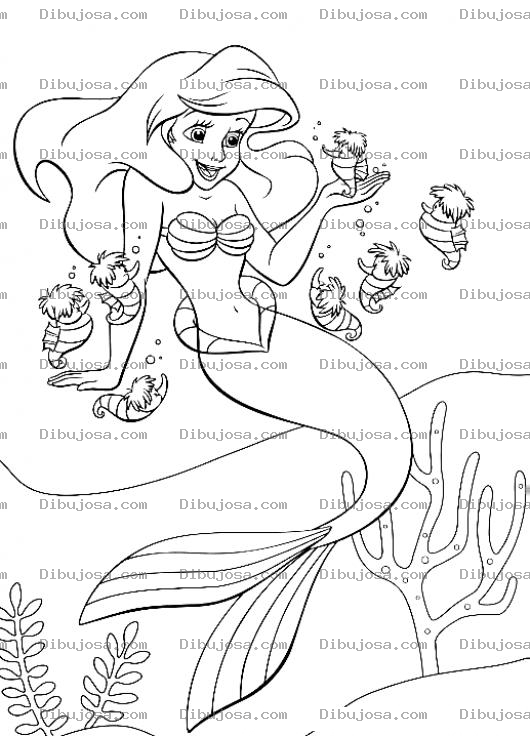 Dibujo para colorear Dibujo De La Sirenita Con Caballitos De Mar Para Colorear Y Pintar Online