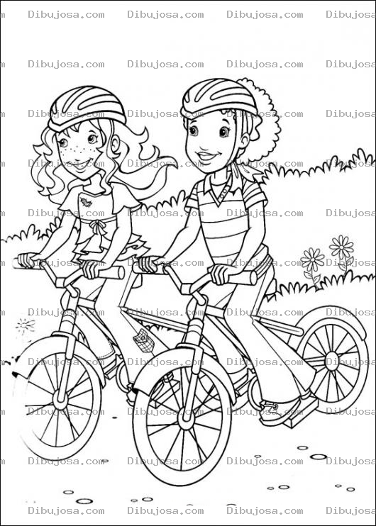 Dibujo para colorear Amigas En Bicicleta Dando Un Paseo Juntas Para Pintar Y Colorear
