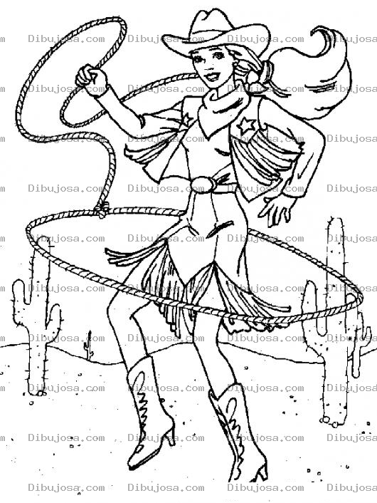 Dibujo para colorear Vaquera Sexy Con Laso Para Pintar Y Colorear