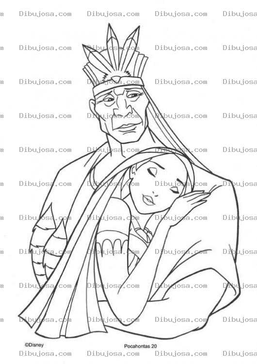 Dibujo para colorear Dibujo De Pocahontas Con Su Papa Para Pintar Y Colorear
