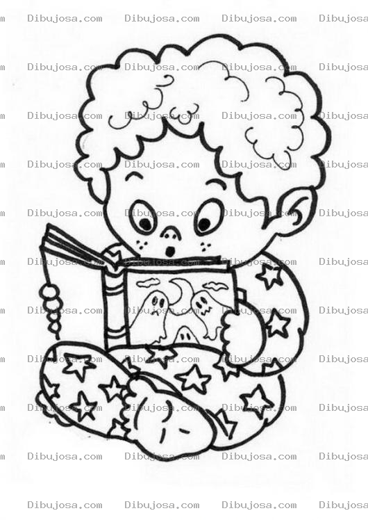 Dibujo para colorear Dibujo De Bebe Colocho Leyendo Un Libro De Miedo Para Pintar Y Colorear