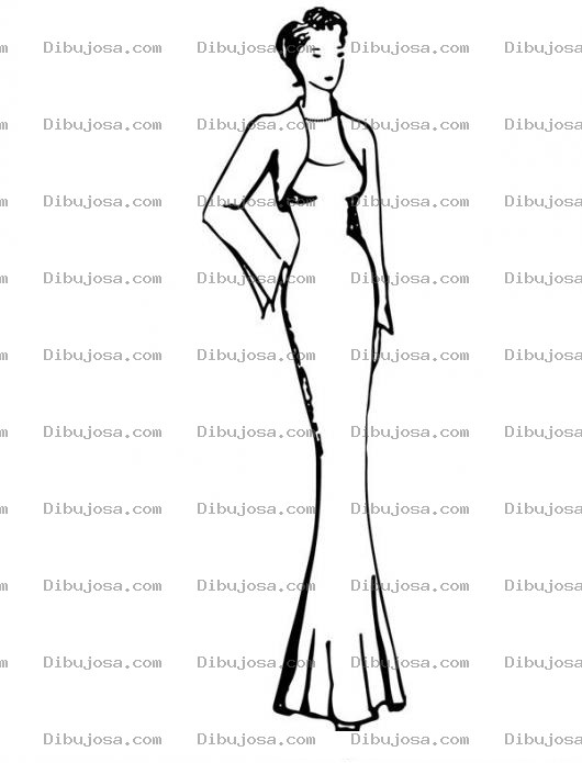 Dibujo para colorear Dibujo De Modelo Alta Y Delgada Con Vestido Elegante Para Pintar Y Colorear