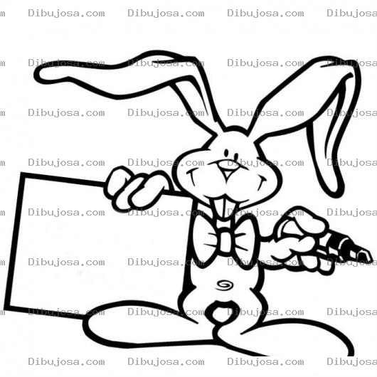 Dibujo para colorear Dibujo De Conejo Con Cartel En Blanco Para Pintar Y Colorear Conejito Con Rotulo En Blanco