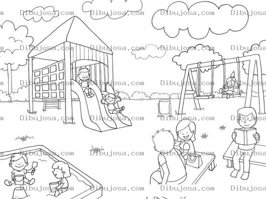 Dibujo para colorear Dibujo De Un Parque Infantil Con Juegos Para Pintar Y Colorear