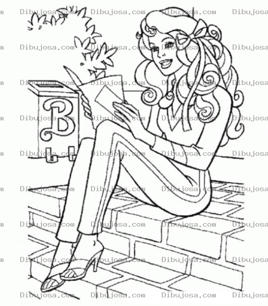 Dibujo para colorear Dibujo De Barbie Leyendo Una Carta Para Pintar Y Colorear