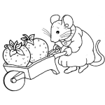 Dibujo para colorear Dibujo De Ratona Trabajadora Cargando Dos Fresas En Una Carreta Para Pintar Y Colorear