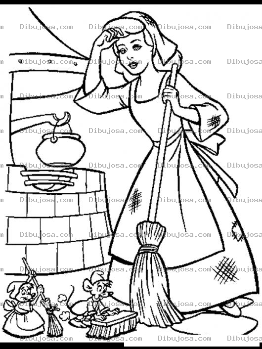 Dibujo para colorear Dibujo De Cenicienta Barriendo Y Haciendo Oficio Para Pintar Y Colorear