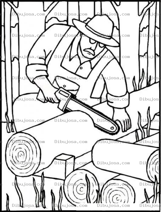 Dibujo para colorear Talador Dibujo De Hombre Cortando Un Arbol En Troncos Para Pintar Y Colorear